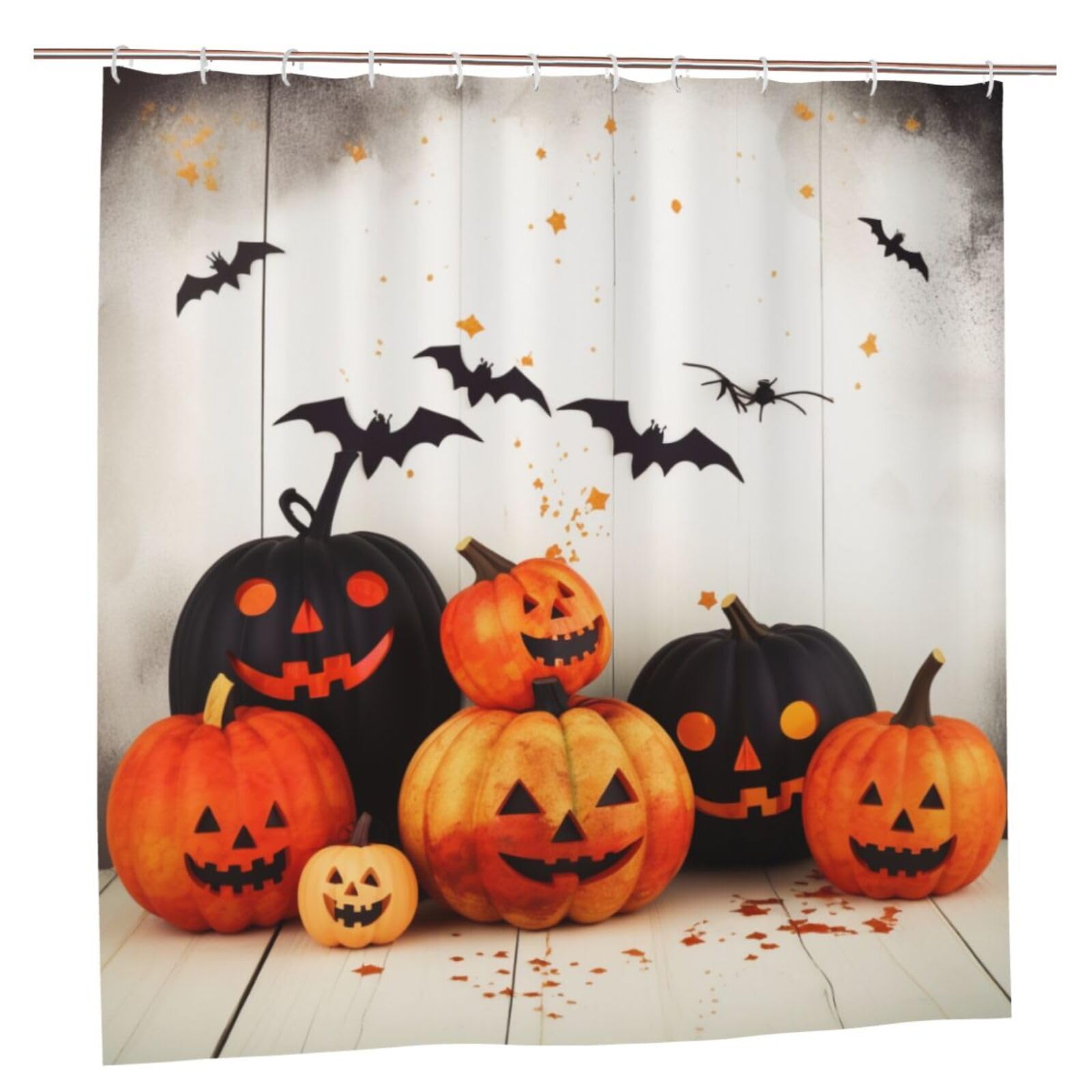 BWWHCCTI Bright Halloween Printed Shower Curtain With 12 Plastic Hooks Opaque Quick Drying Waterproof Shower Curtains Sets For Bathroom 183x183 CM
