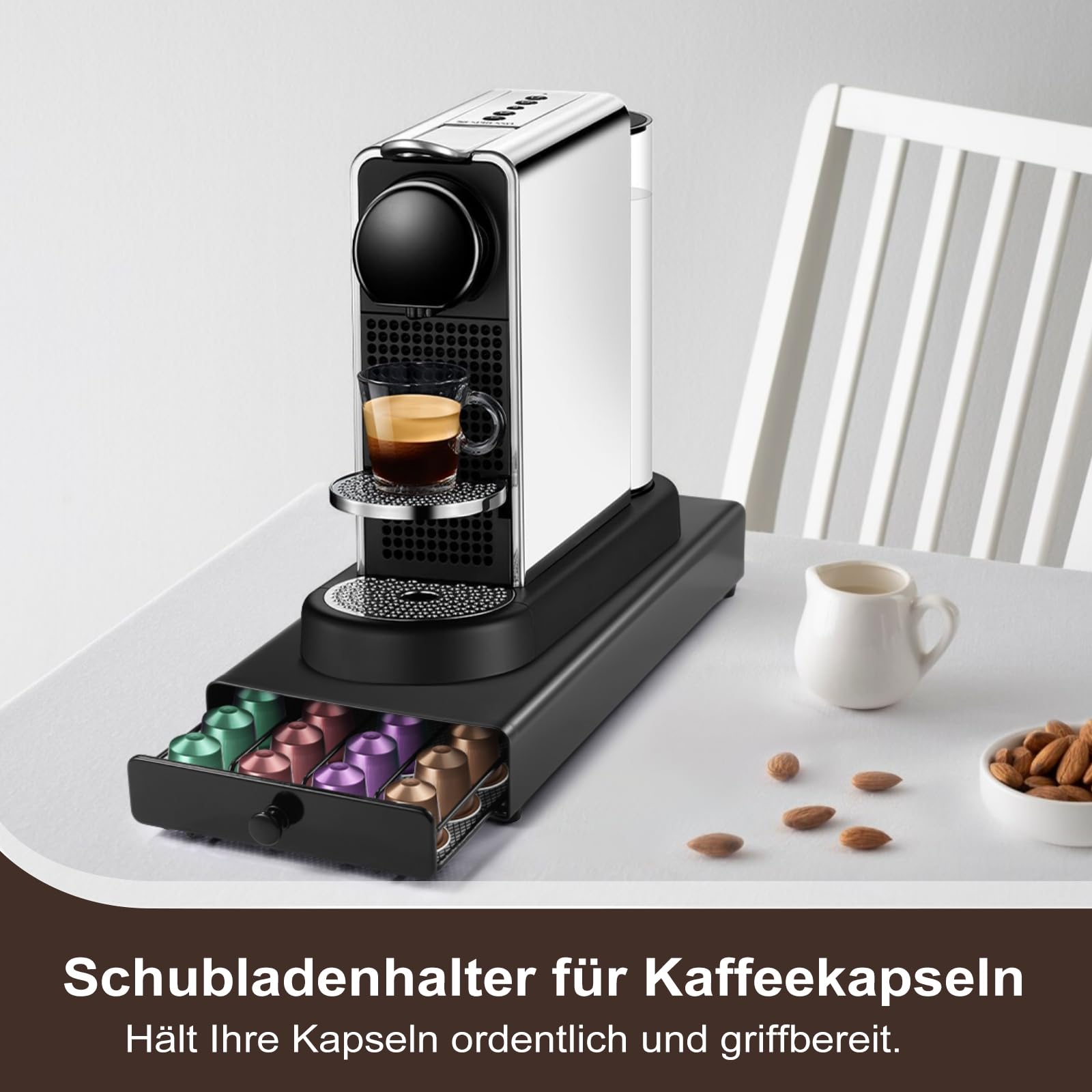 Portacapsule da caffè, compatibile con capsule Nespresso, dispenser per capsule, cassetto, 40 pezzi, 37,5 x 17,6 x 5,8 cm, per casa, ufficio, caffè, nero