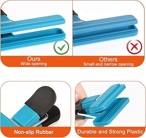 Miniatura 5 de TACGEA Clips para chips, paquete de 8 clips para alimentos, clips amplios abiertos para bolsas para almacenamiento de alimentos con agarre hermético