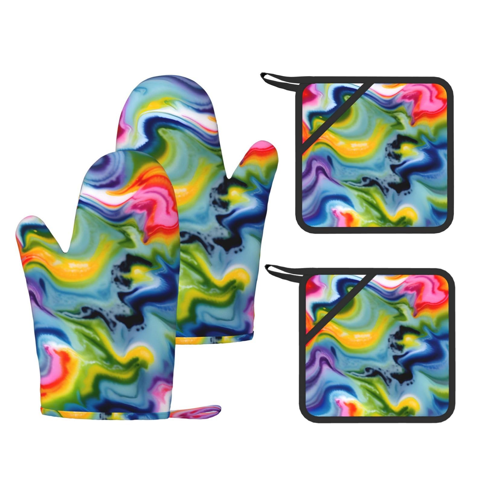 Gants résistants à la chaleur de qualité lot de 4 au design tie dye élégant