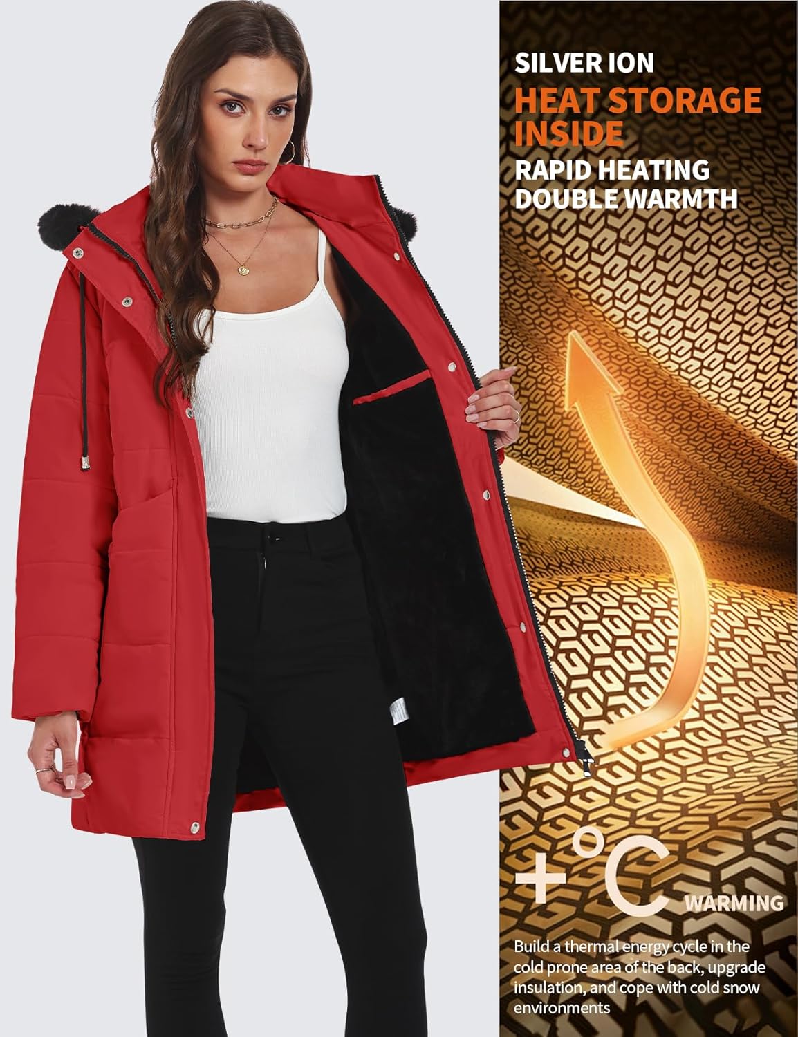 Gihuo Women's Winter Warm Puffer Coat Quilted Long Parka Jacket with Removable Hood - Image 5