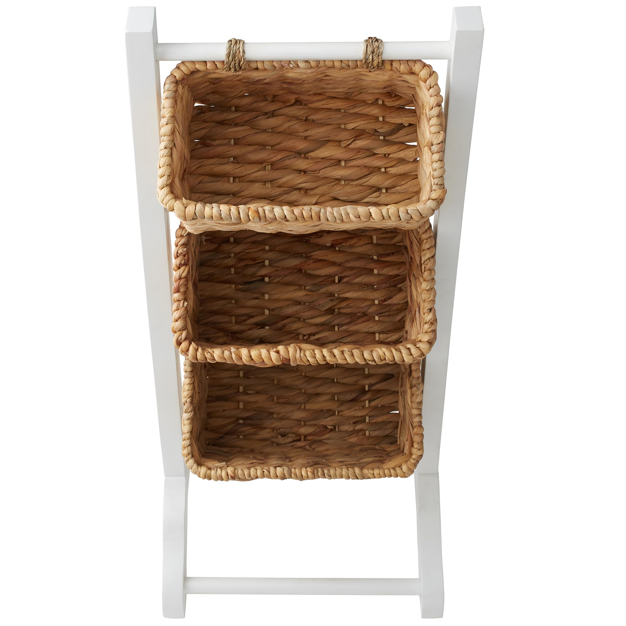 Casafield 3-stöckiger Bodenständer mit Aufbewahrungskörben aus Wasserhyazinthe, Weiß/Natur – Stehender Organizer Rack für Badezimmer, Küche, Wäsche, Wohnzimmer