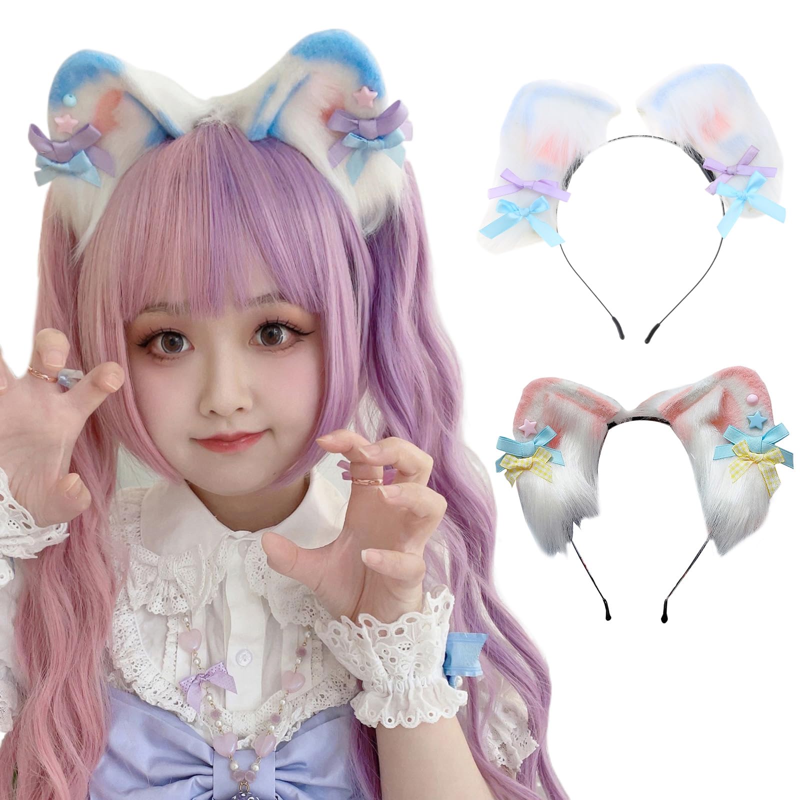 Fascia per capelli da donna con orecchie di lupo, realizzata a mano, per cosplay, cosplay, Halloween, feste