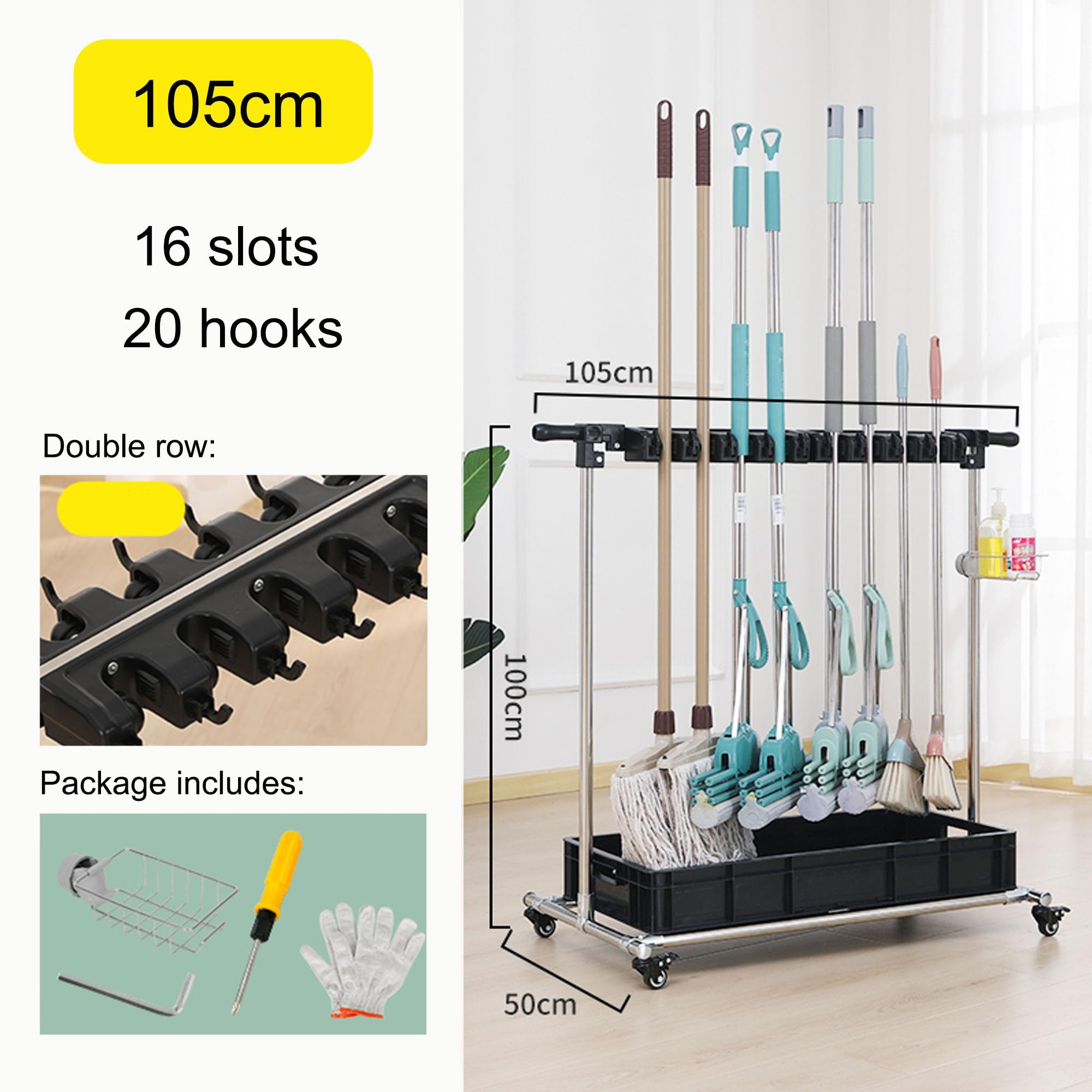 Soporte para escoba para fregona, accesorios de limpieza, organizador para fregona, cubo de herramientas de jardín, organizador de carros de limpieza sobre ruedas, escoba, armario, armario de