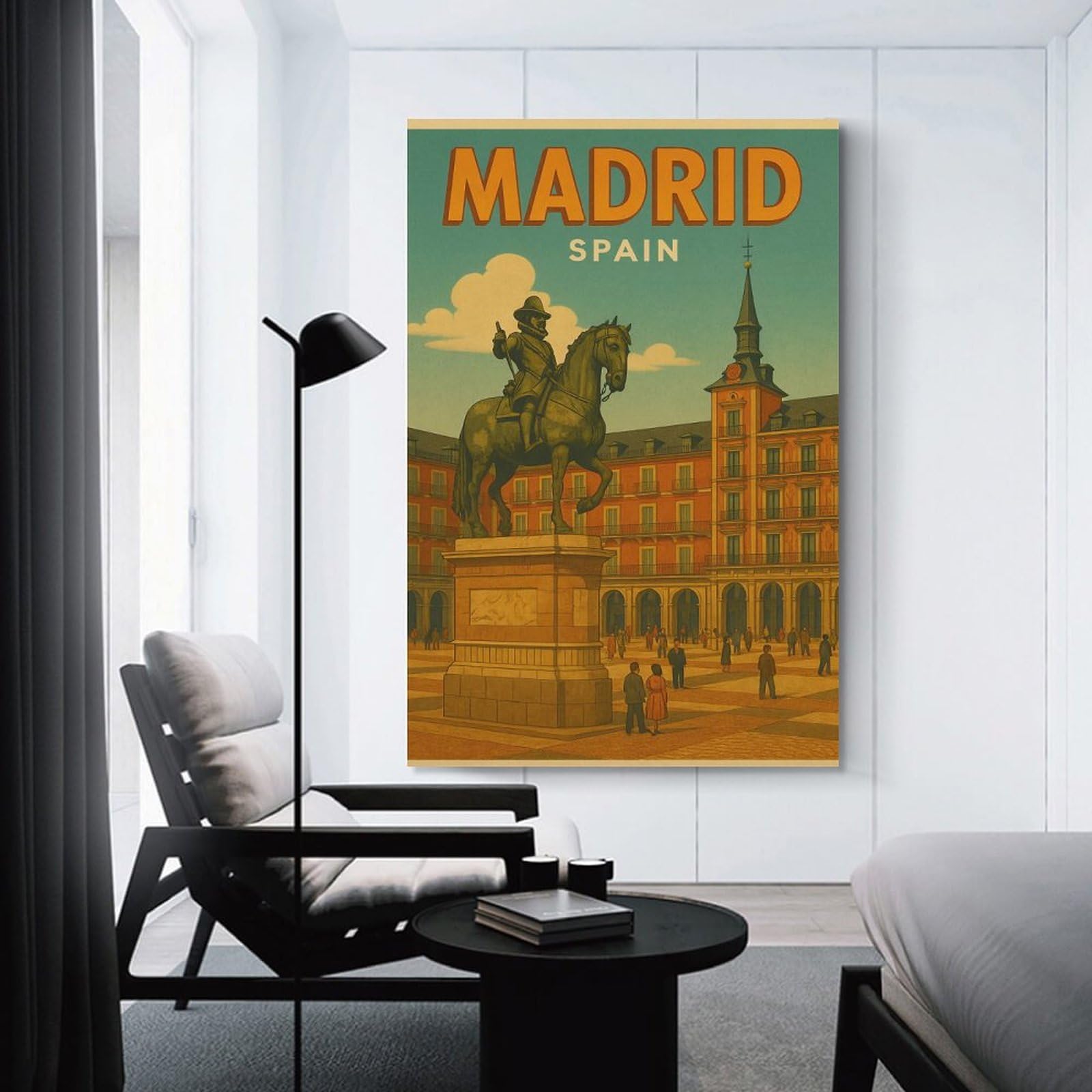 Junmoney Madrid Spain Travel Decorative Wall Artwork 20x30inch(50x75cm), for Front Hall, Corridor Or Welcome Spaces, Decorative Wall Art for Narrow Spaces