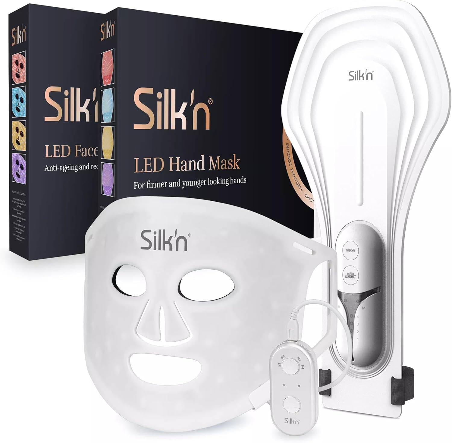 Silk’n LED-maskerset voor gezicht en handen | Huidverzorging tegen droge huid, rimpels, acne en onzuiverheden | Revitaliserend en kalmerend effect | LED-technologie voor stralende huid | Wit