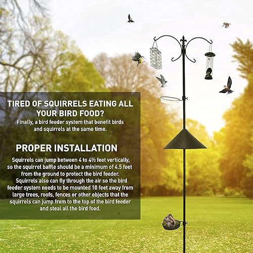 Miniatura 5 de EasyGo Product Comedero para pájaros a prueba de ardillas, estación de aves silvestres, poste de acero recubierto de polvo de 81 pulgadas, deflector