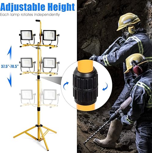 Miniatura 3 de Tangkula Luz de trabajo LED de doble cabezal de 10000 lúmenes, con soporte de trípode telescópico de hierro, iluminación portátil impermeable para