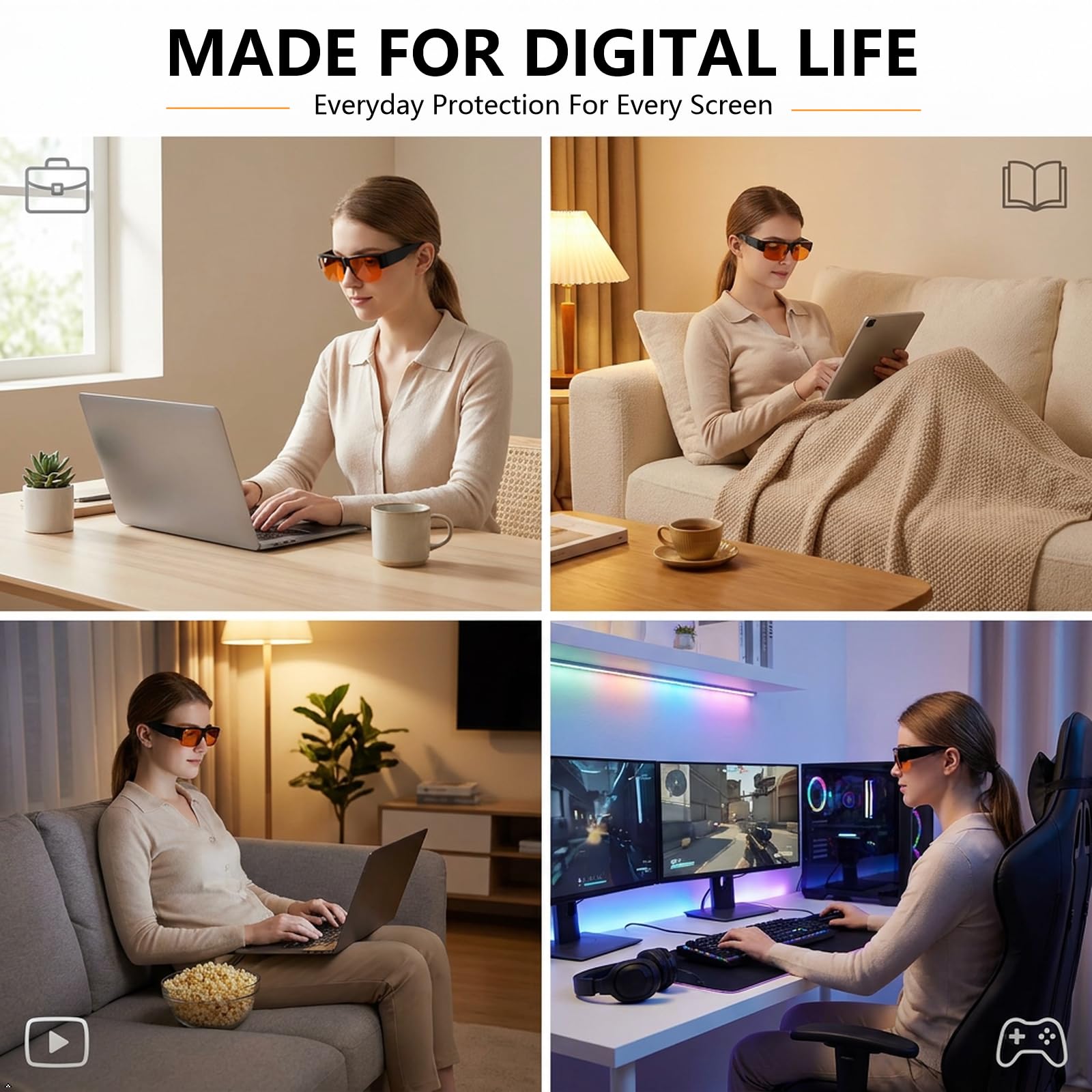 Eyekepper Anti Luz Azul Gafas de Lectura Gafas de ordenador Gafas de seguridad con lente naranja Gafas de protección Media Montura - Negro
