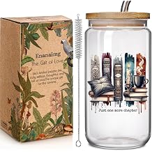 Artistic Chapter Book 16oz Glass Cups with Lid Gifts for Book Lover, Reading Coffee Cup, Unique Literary Friendship Gifts for Women, Friends &amp; Readers, Reading Mug Bookshelf Mugs Nerd Writer