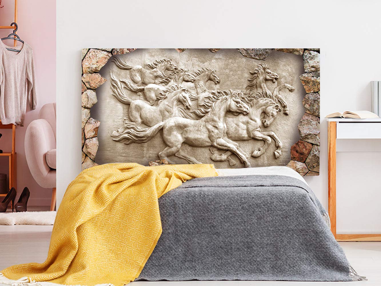 Oedim Cabecero Cama Pegasus Caballos 200x60cm | Disponible en Varias Medidas | Cabecero Ligero, Elegante, Resistente y Económico