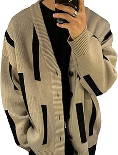 [Sakunaca] ニットカーディガン メンズ 春秋冬 保温 防風 合わせやすい カジュアル 普段着 セーター Vネック 前開き ボタン 大きいサイズ ゆったり 伸縮性 柔らか かっこいい ヴィンテージ風 幾何柄
