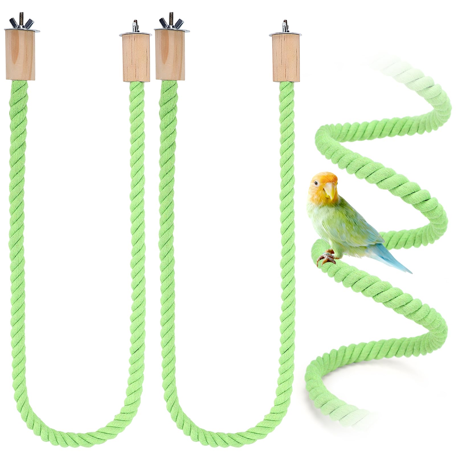 2-Pack Bird Standing Rope Perch | Multi-Function Bird Cage Climbing Toy, Chewing & Paw Grinding Perch with Natural Cotton Rope & Metal Fittings | Easy to Install Swing Perch for Parrot & Lovebirds
