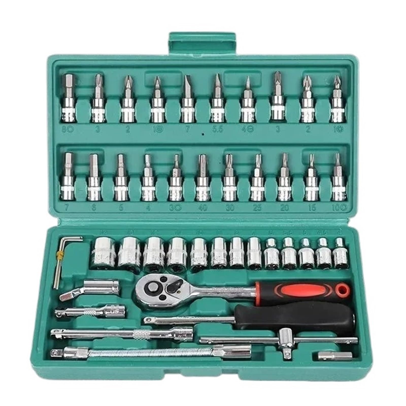 Kauwyehd Green 46Pcs Socket Set Car Repair Tool Ratchet Wrench Pawl Spanner Metalworking Kit Socket Wrench Set(Green)