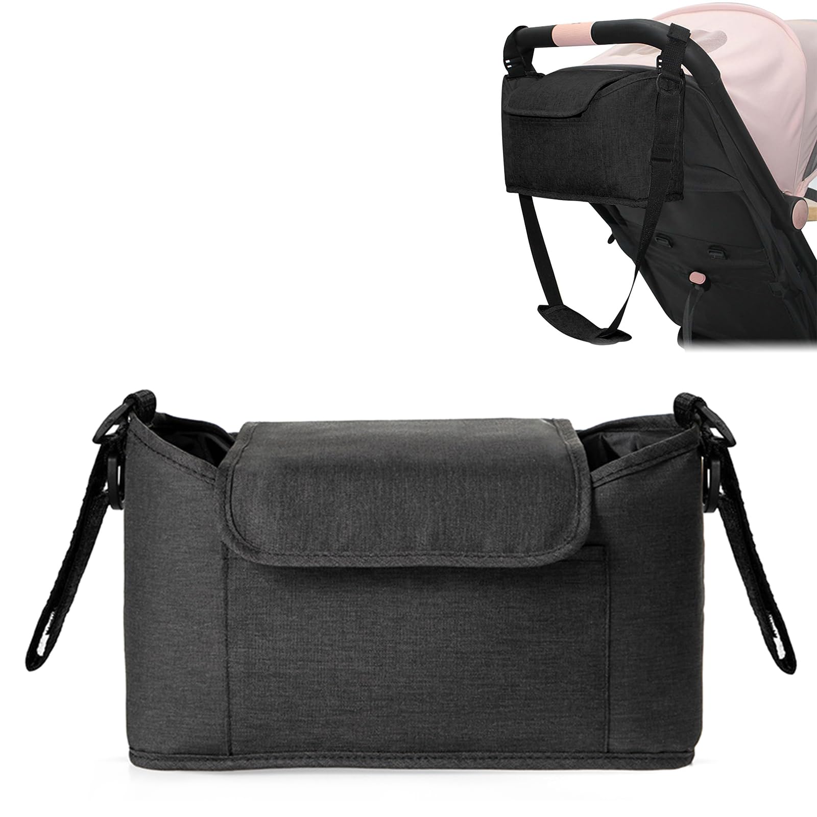 Coches De Paseo Bolsa Organizadora, Almacenamiento Organizador Bolsa De Cochecito, Organizador para Cochecitos De Bebé, para Biberones, Pañales, Toallitas, Teléfono Móvil (Negro)