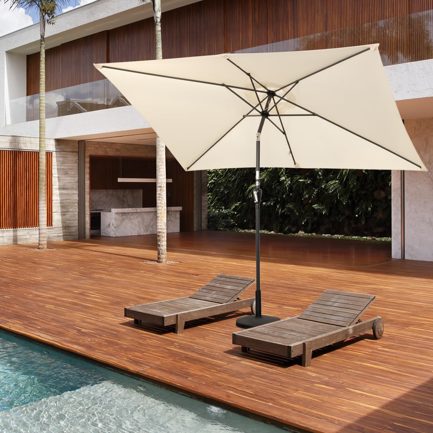 Angel Living 2x3M Sombrilla de Acero y Poliéster, Parasol Inclinado con Manivela, Sombrilla con Mástil Acero 38mm, para Balcón Terraza Patio Jardin