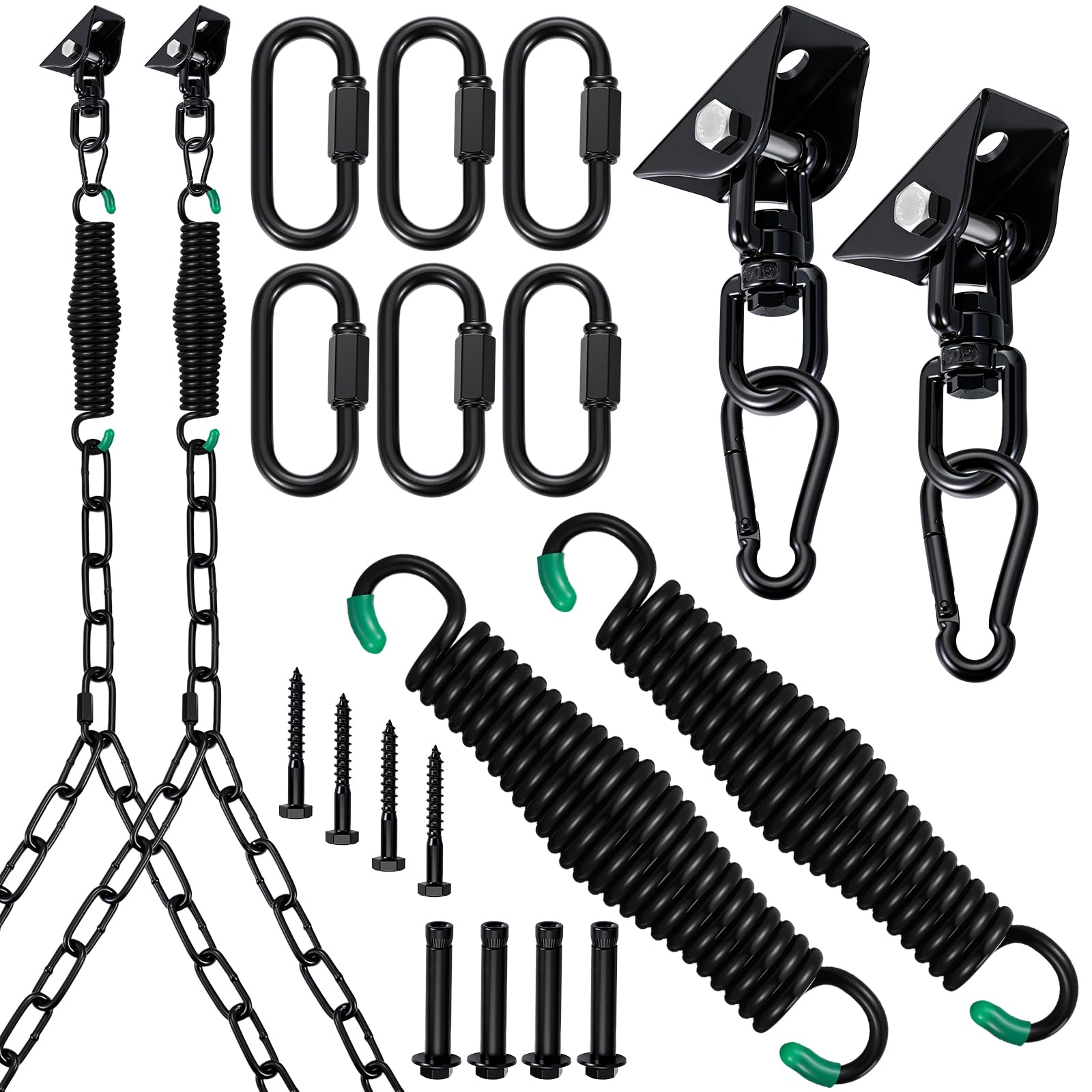 Hicarer Porch Swing Hanging Kit with Springs 8ft Y-Chains Swivel,Black