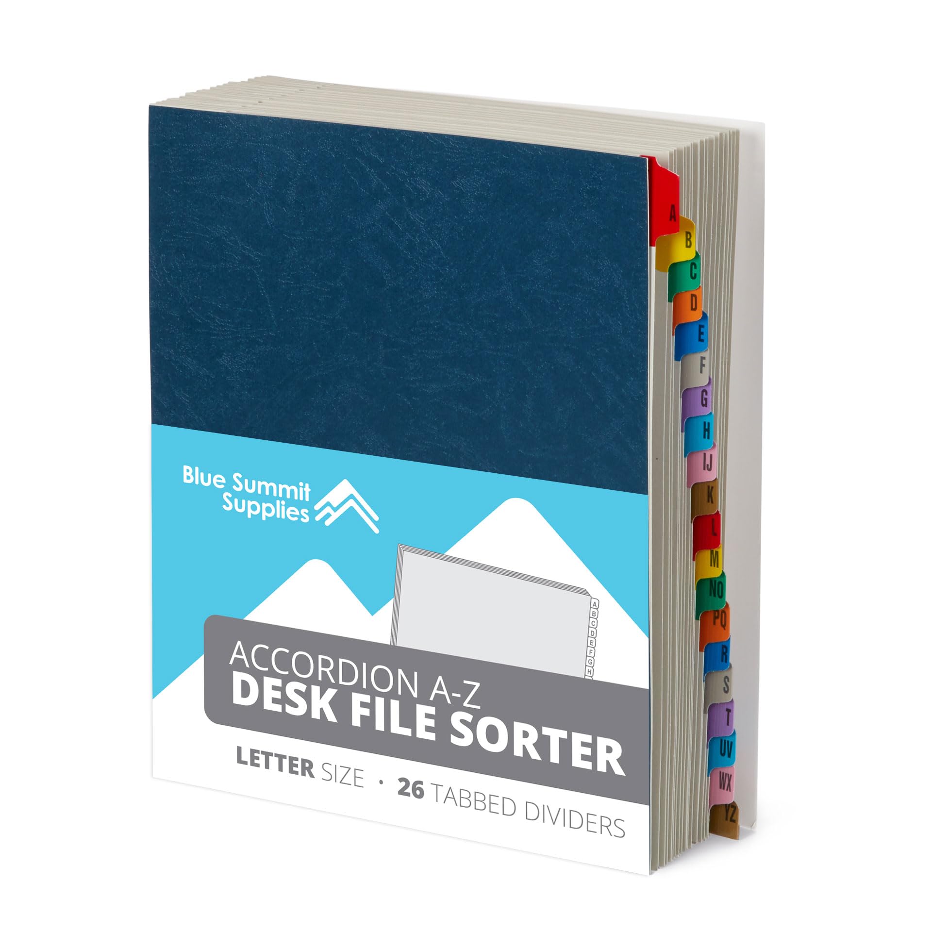 Blue Summit Expanding Desk File Sorter Organizer, Alphabetical File Organizer, Desk Sorter, Letter Size, 26 Dividers for A-Z Accordion File Organizer