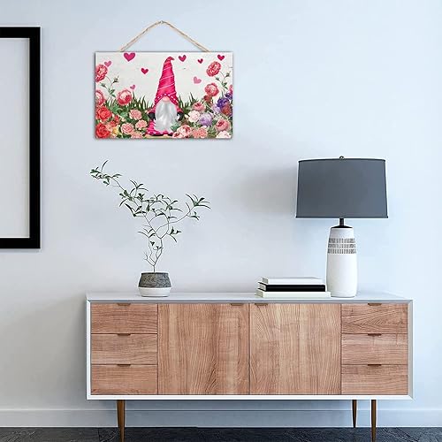 Miniatura 5 de TEANFUN Art Wood Sign Rectangle Hanging Wooden Plaque, Pink Rose Valentine Day Wood Sign with Rope Door Wall Artwork Decorative, 10x16 Inch Red