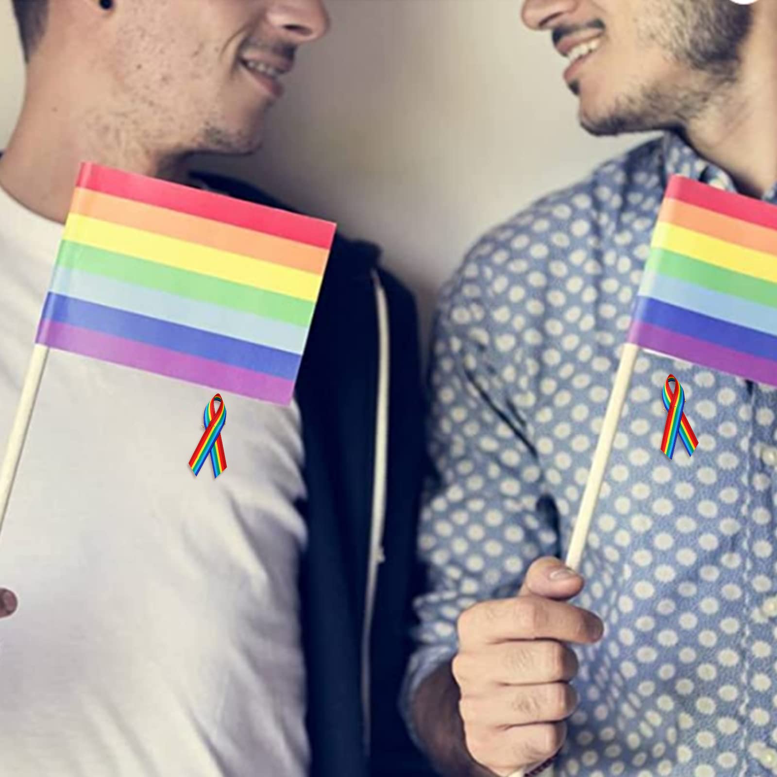 WANDIC Lot de 300 Broches en Ruban de Satin Gros-Grain Arc-en-Ciel avec épingles à nourrice pour décoration d'événements LGBTQ