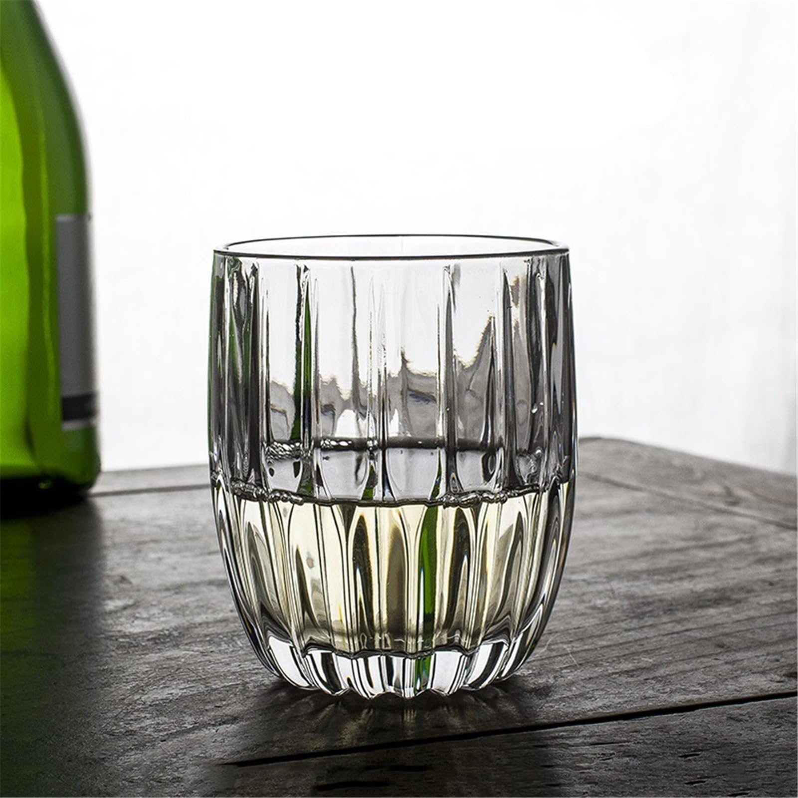 vaso de agua Tazas de vidrio talladas con rayas vintage, vasos transparentes sin plomo, 285/355 ml(Pequeño)