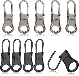 Ouligay 10pcs Zipper Pull Replacement Detachable Zipper Pull Tabs Metal Zipper Pull Cord Extender Zipper Pull Repair Kit for Jacket Backpack Luggage Coat Suitcase Clothing
