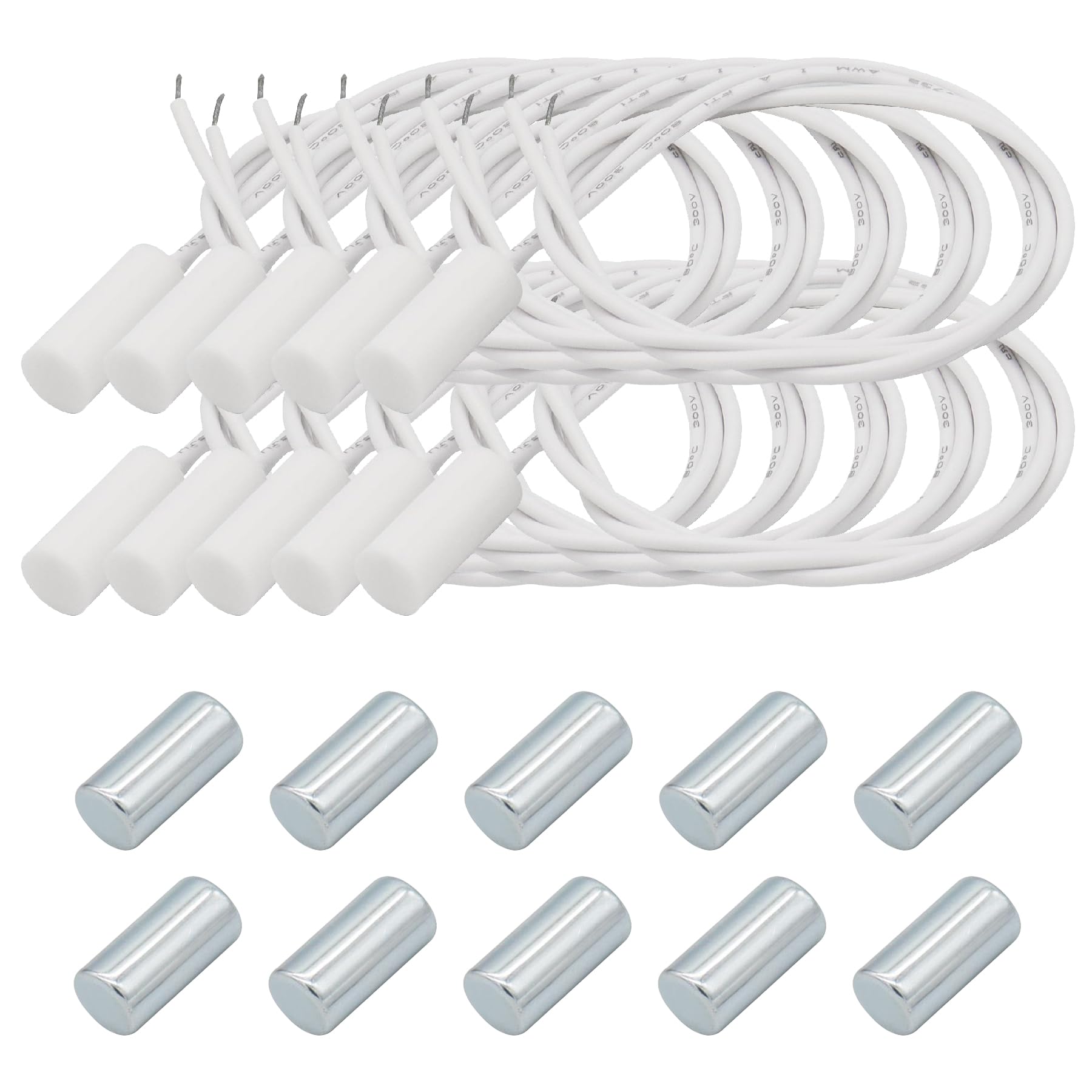 FOCMKEAS 10PCS Recessed Wired Security Window Door Contact Sensor, Normally Closed NC, Door Alarm Magnetic Reed Switch with 2 Wire, ABS White, RC-34A