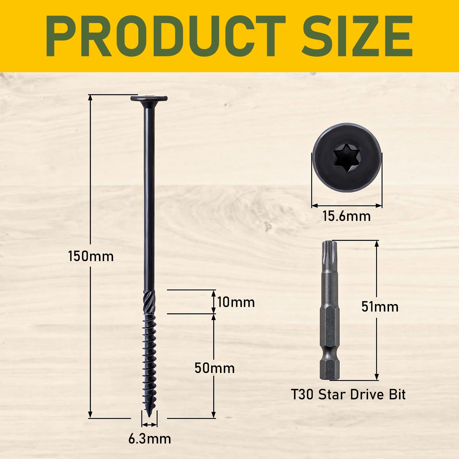 Valorada 20Pcs 6.3 x 150mm Wood Screws, Decking Screws, Heavy Duty Construction Structural Screw - Image 2