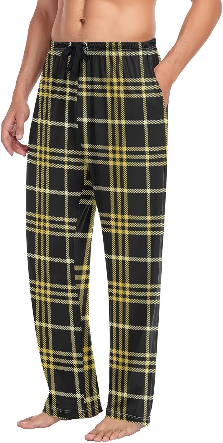 Pajama Pants for Men Yellow Black Buffalo Plaid Mens Pajama Bottoms Lounge Pants S - Image 4