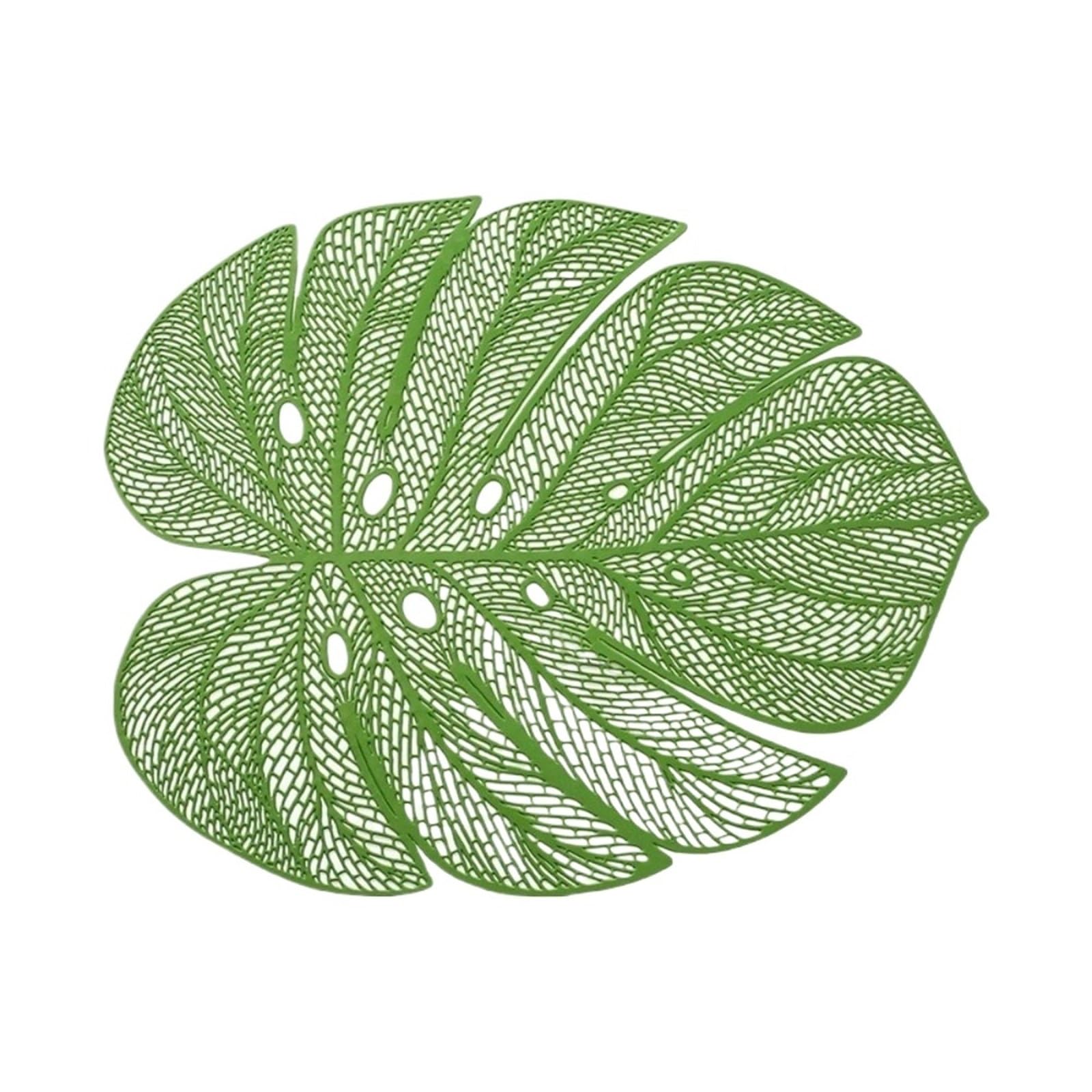 PVC Dining Table Mat Hollow Leaf Shape Placemat Heat Resistant Anti Slip Monstera Waterproof PVC Material(Green)