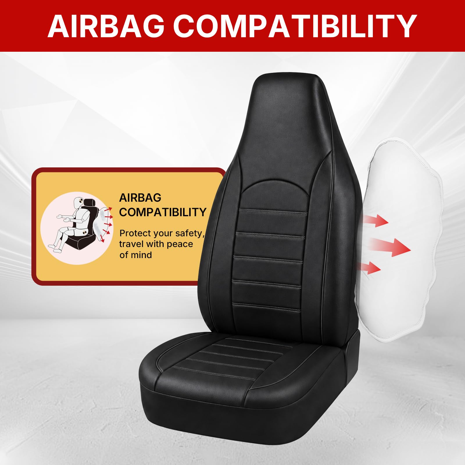 AUTOYOUTH Lot de 2 housses de siège avant universelles en cuir PU imperméable - Noir - Compatible avec airbag - Pour SUV, camionnette, berline