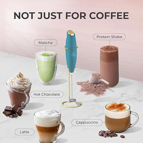 Vista 737 de Zulay Kitchen - Espumador de leche de mano con pilas AA Duracell: batidora de bebidas resistente para café, latte, capuchino y más, color aurora