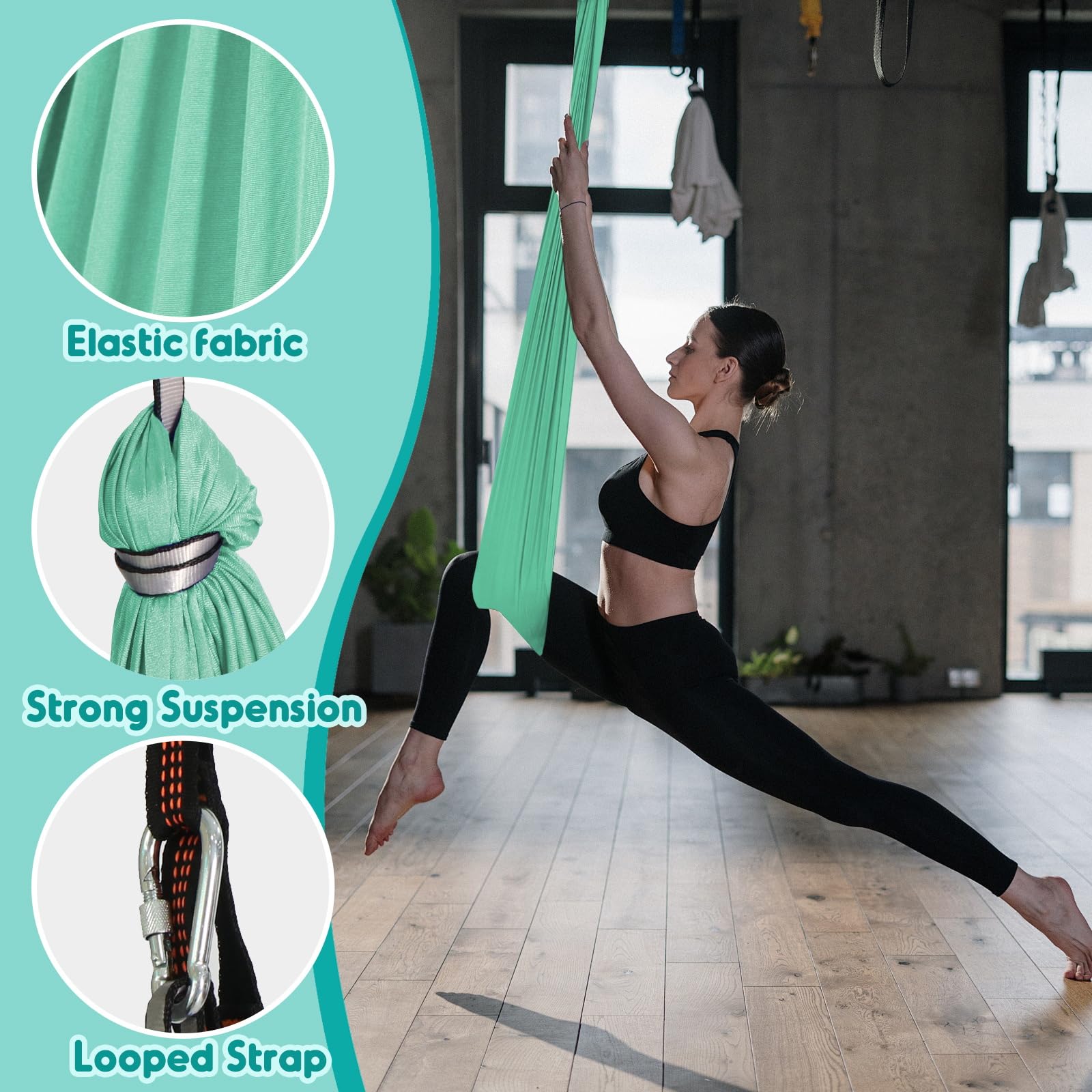 Chihee Aerial Yoga Hängematte Schaukel-Set,weiches, strapazierfähiges Gewebe Yoga-Stretching-Fitness-Schlinge Komplette Befestigungsausrüstung,für alle Fitness- und Bodybuilding-Level 280 x 150 cm