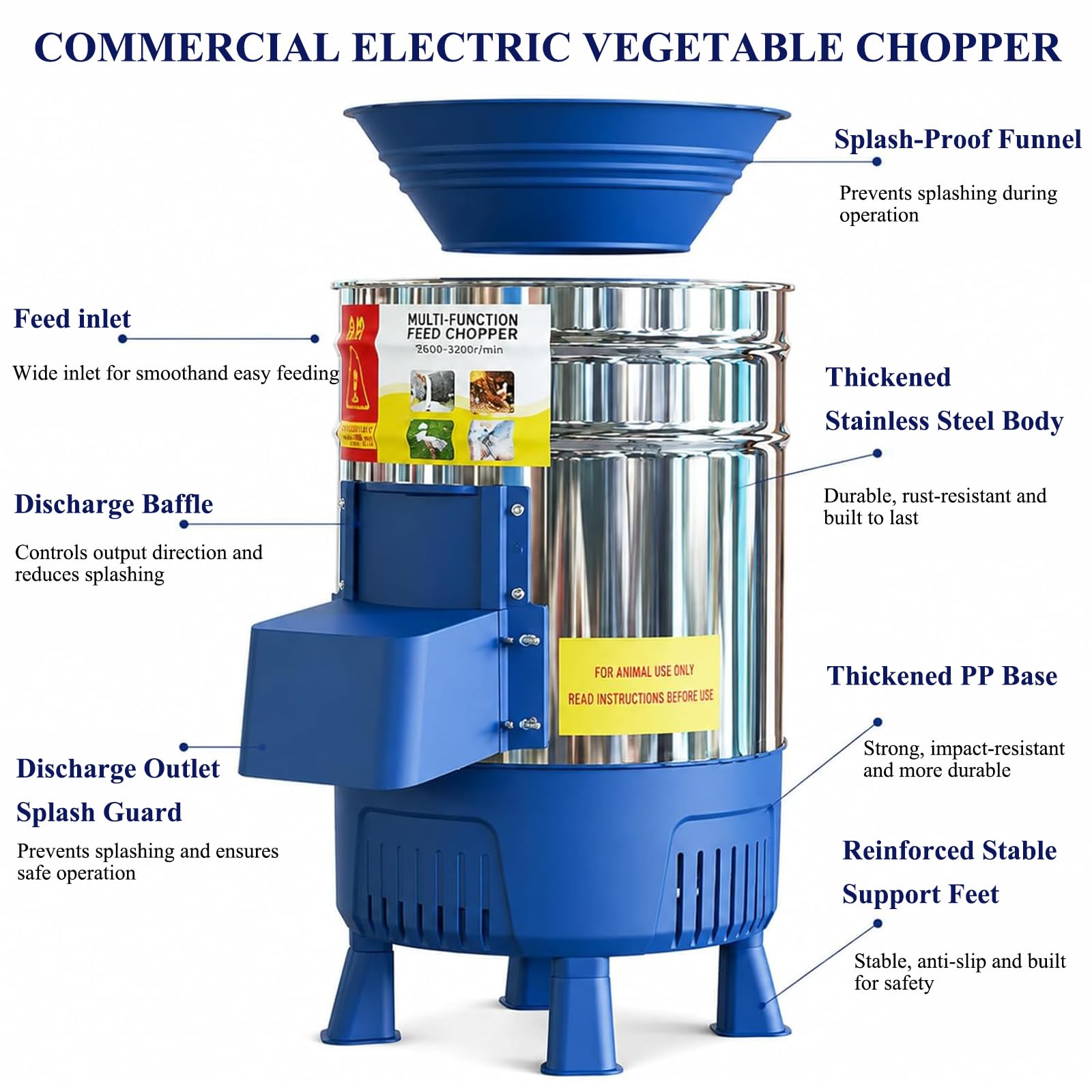 Picadora Eléctrica Comercial De Piensos, Procesadora De Piensos para Ganado De Acero Inoxidable De 1800 W, Cortadora De Verduras Y Trituradora De Paja.