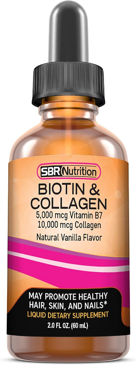 SBR Nutrition Biotin and Collagen Liquid Daily Dietary Supplement, Vitamins for Hair Growth and