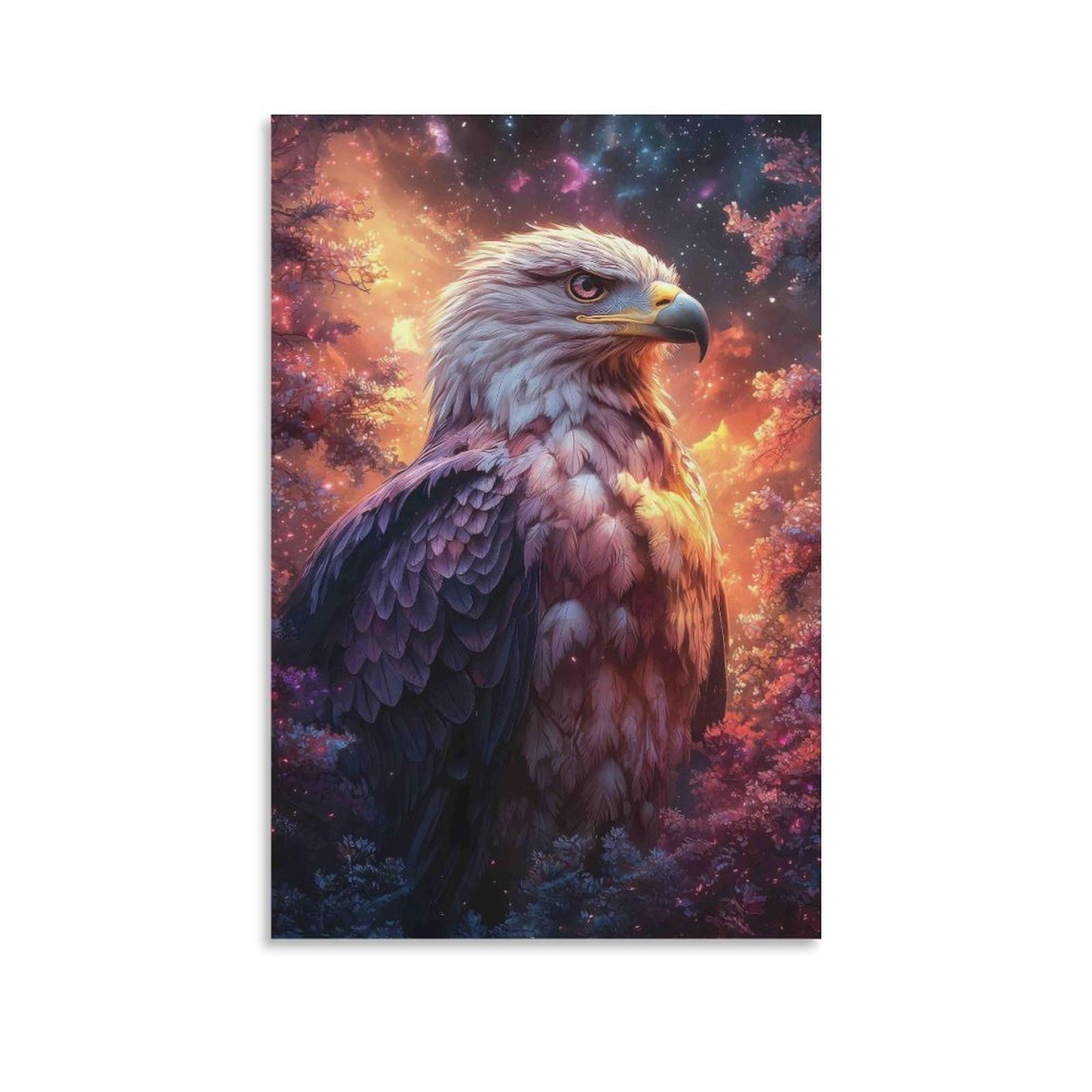 DHBANEIOK Eagle in Cosmic Forest Poster Artwork Giclee Canvas Prints Modern Wall Art Picture Wall Hanging for Bathroom Wall Decor 24x36inch(60x90cm)