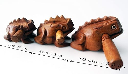 Miniatura 5 de Guiro Instrumentos Musicales de Percusión de Madera 3 Piezas, Set de 3 Ranas Güiro de Madera Natural 10-3.1-2.0 in (Ovillo Regalo de Oveja)