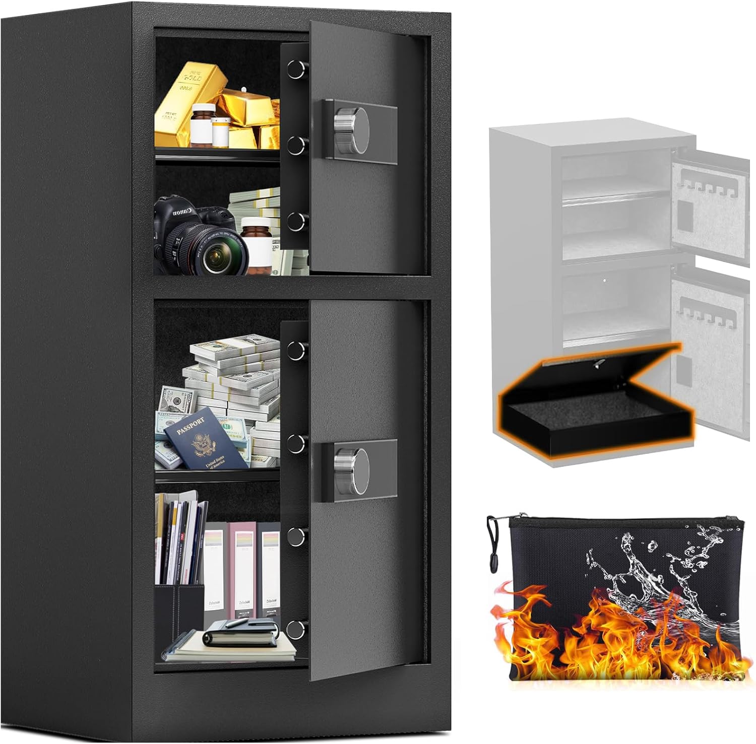 Xyvaly 8.6 Cu Ft Extra Large Home Safe with Fireproof and Waterproof Bag,Heavy Duty Double Door Security Safe Box with Removable Shelves,Digital Safes with Hidden Lock Box for Cash Files Office
