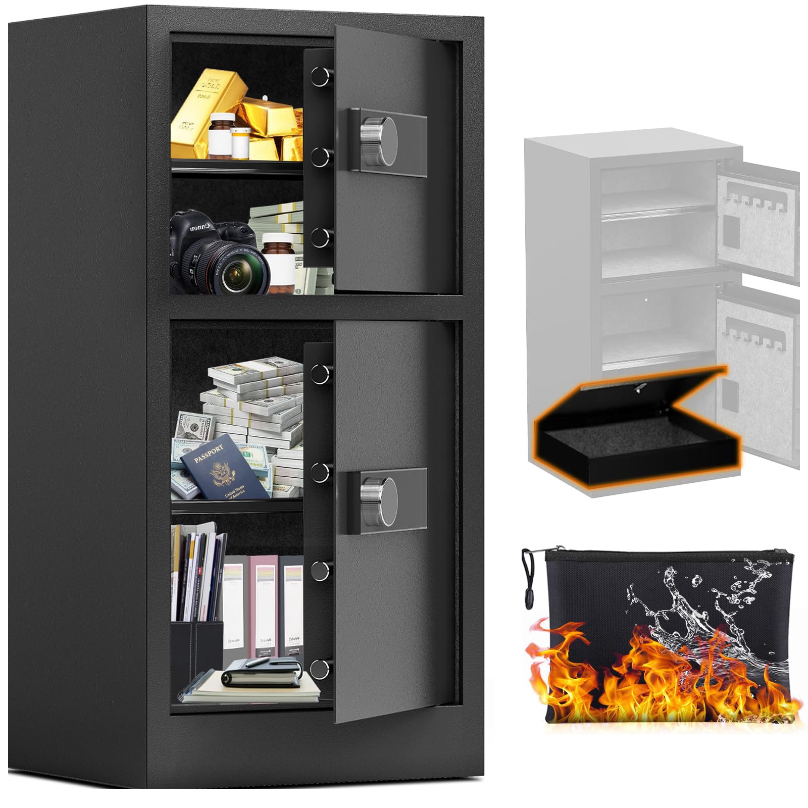 Photo 1 of Xyvaly 8.6 Cu Ft Extra Large Home Safe with Fireproof and Waterproof Bag,Heavy Duty Double Door Security Safe Box with Removable Shelves,Digital Safes with Hidden Lock Box for Cash Files Office
