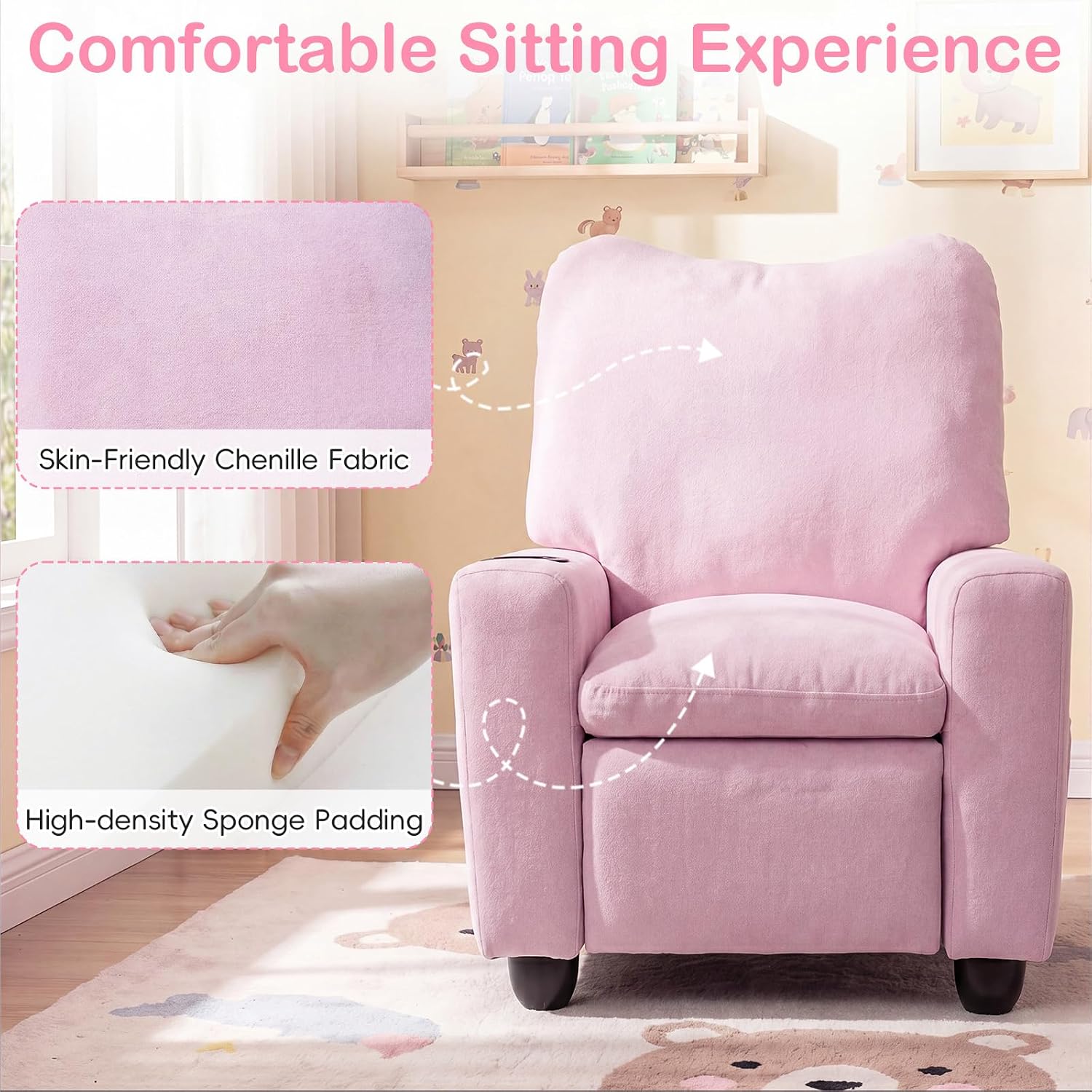 Costzon Kids Recliner Chair with Cup Holder, Toddler Adjustable Lounge Chair w/Footrest for Boys Girls Room, Ergonomic Baby Child Furniture Sofa for Age 3+ Gifts, Kids Mini Recliner up to 150 lbs