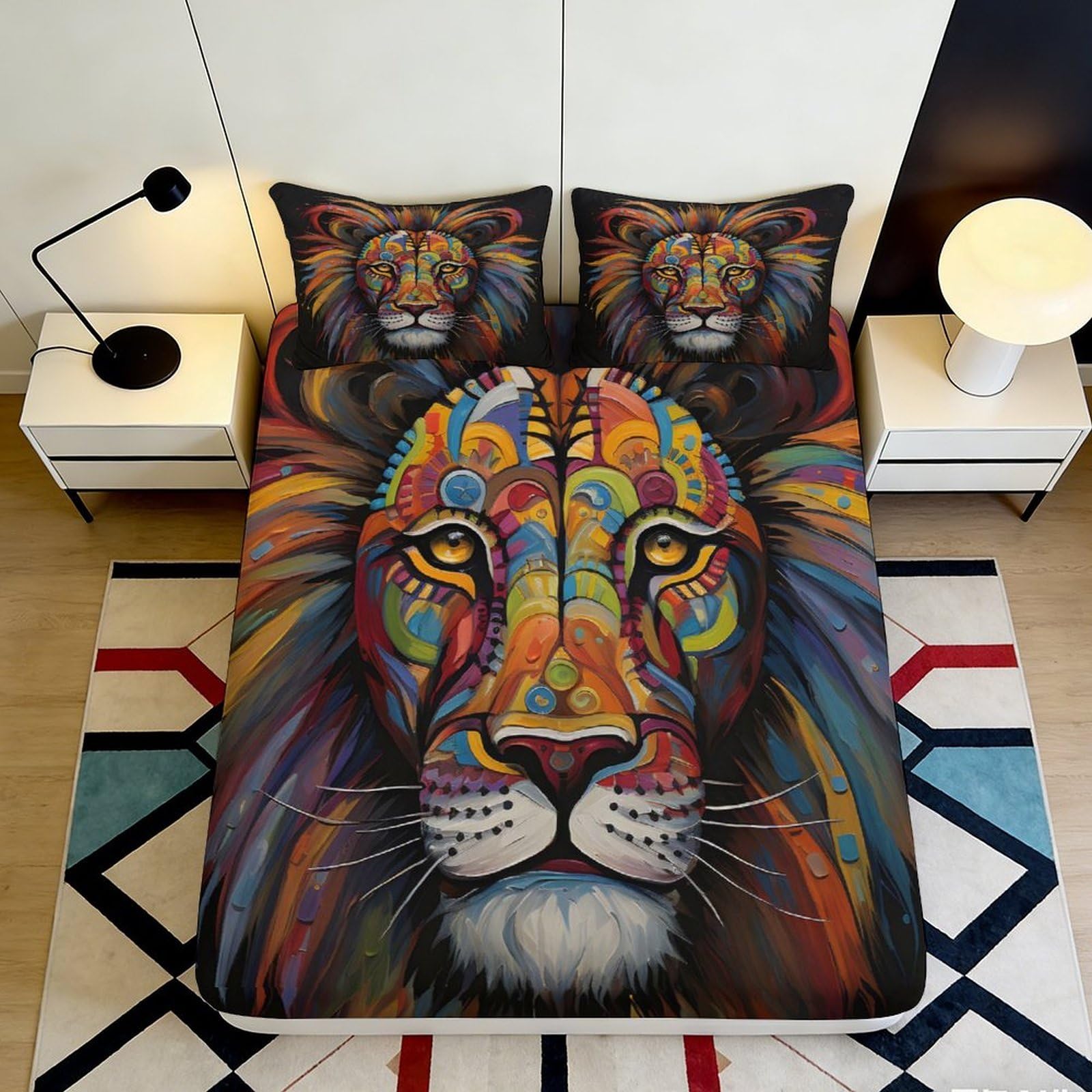 Pnayamiorkfel Style-10 3D Printed Colorful Lion Fitted Sheet Microfiber Vibrant Animal Art Mattress Cover For Bedroom Dorm Decorative Protection 90X200x25cm