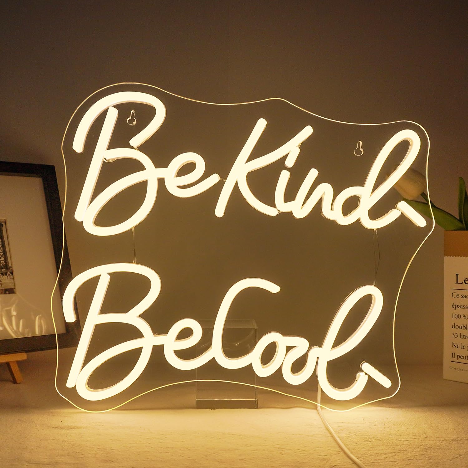 ineonlife Be Kind Be Cool Neon Sign, Dimmable LED Neon Light for Wall Decor Warm White LED Light Up Signs for Bedroom Classroom Bookstore Library Office Museum Study Room Man Cave Beer Bar Party