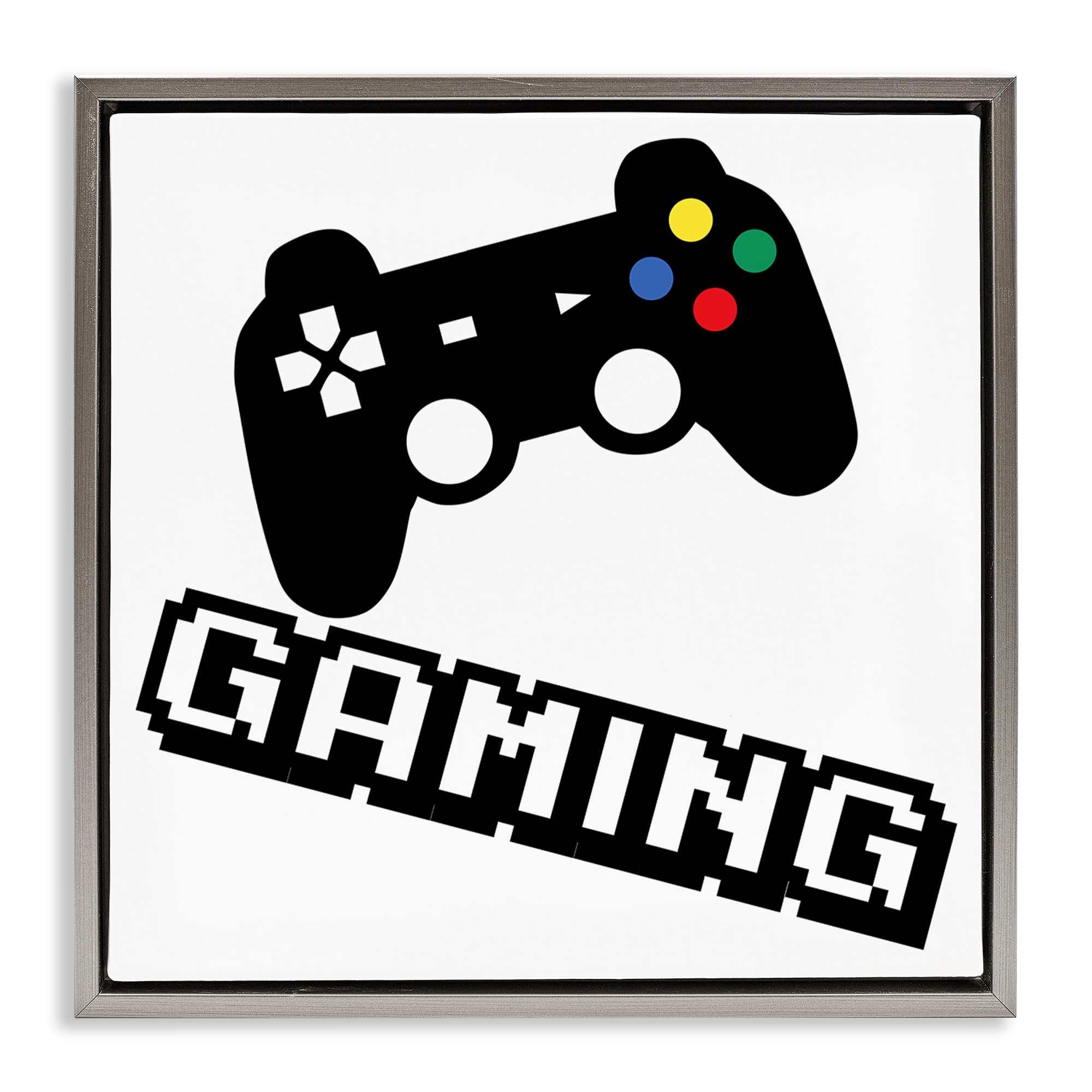 Stupell Industries Gaming Controller Graphic Text 'Playful Pixel Gaming', Floating Frame Canvas Art, Gray, 18 X 18 Inches, Easy To Hang And Sturdy, Made In Usa, By Marcus Prime