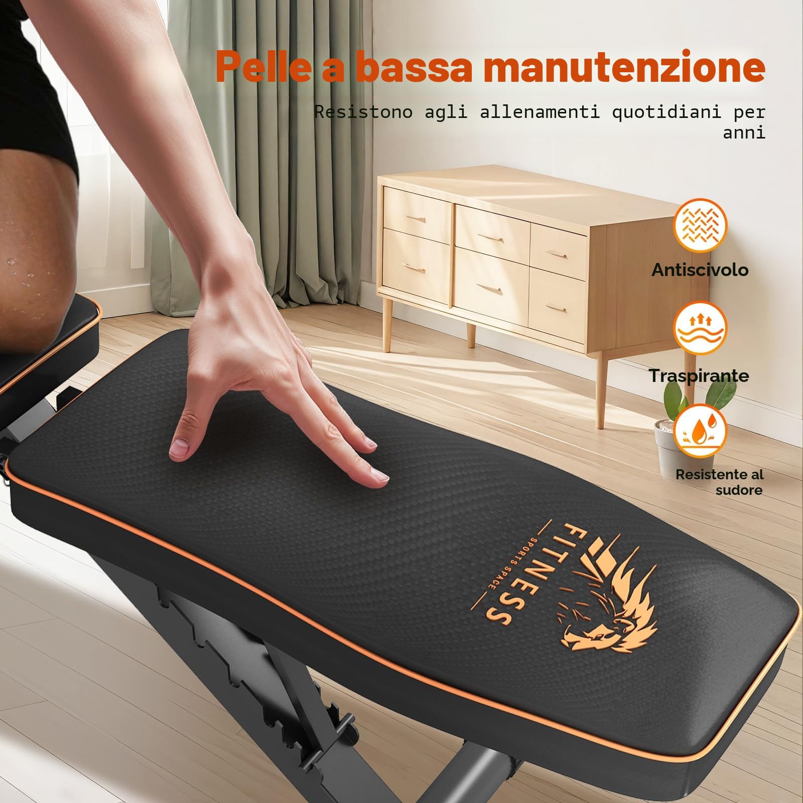 Panca Palestra Regolabile Pieghevole, Panca Palestra con 8 Posizioni Dello Schienale Regolabile, Inclinabile & Piana Panca Pesi per Allenamento con Bande di Resistenza