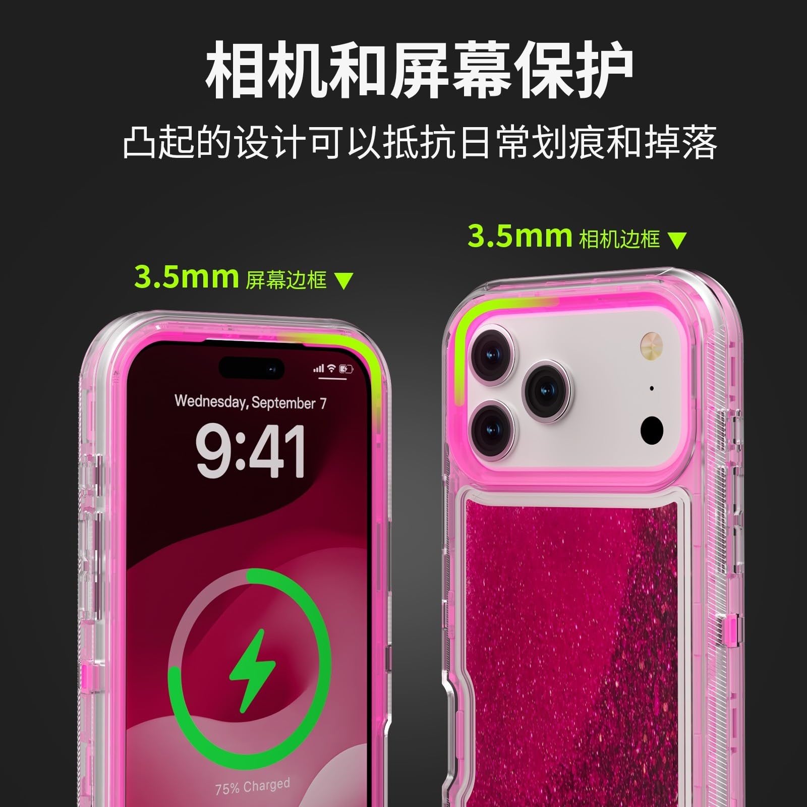 Generic Funda compatible con iPhone 15 (color: morado) con purpurina de triple capa a prueba de golpes, carcasa de silicona rígida