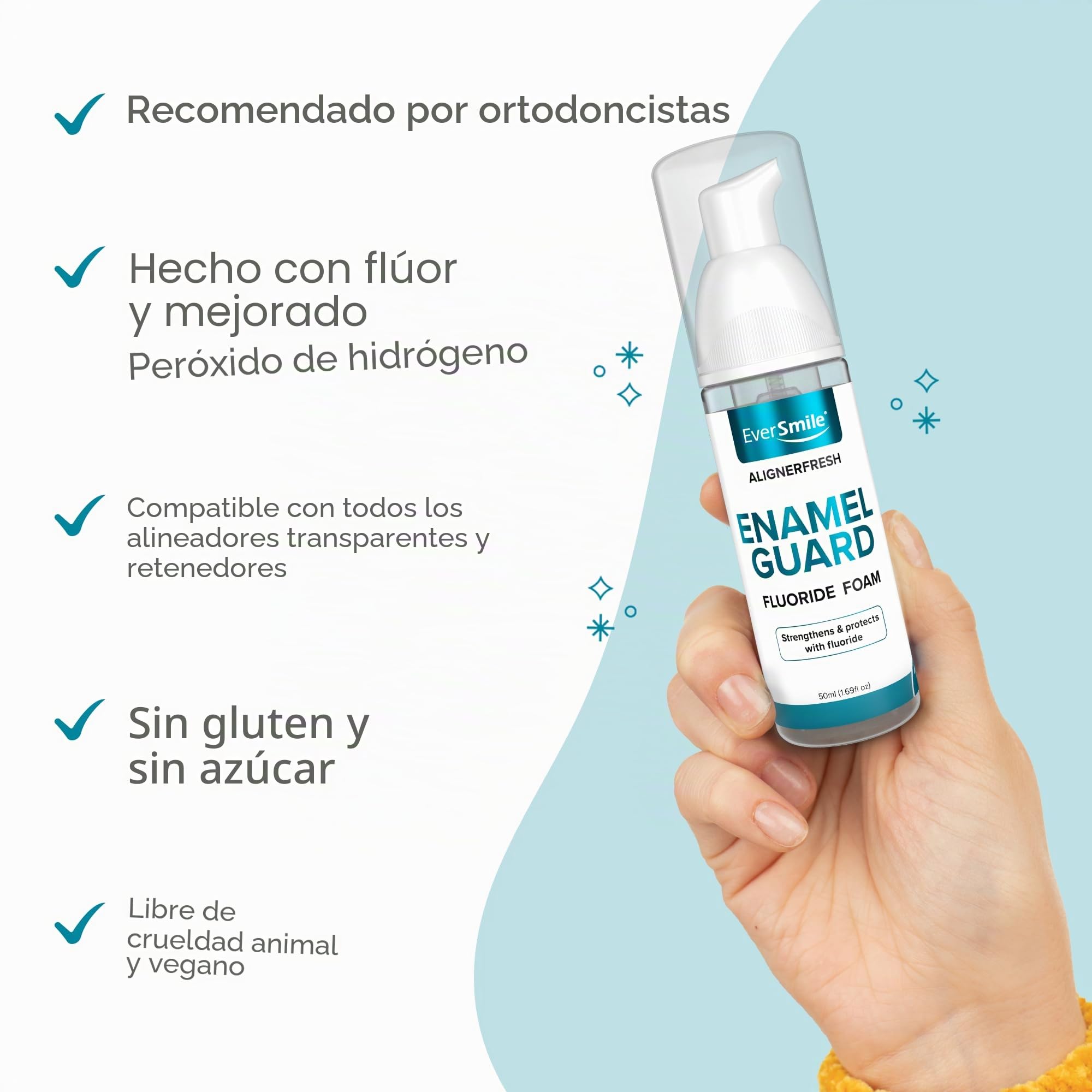 EverSmile AlignerFresh - Espuma de flúor para protector de esmalte, limpiador y retenedor con protección de esmalte, fortalece, protege y blanquea los dientes, elimina bacterias, menta fresca, 1