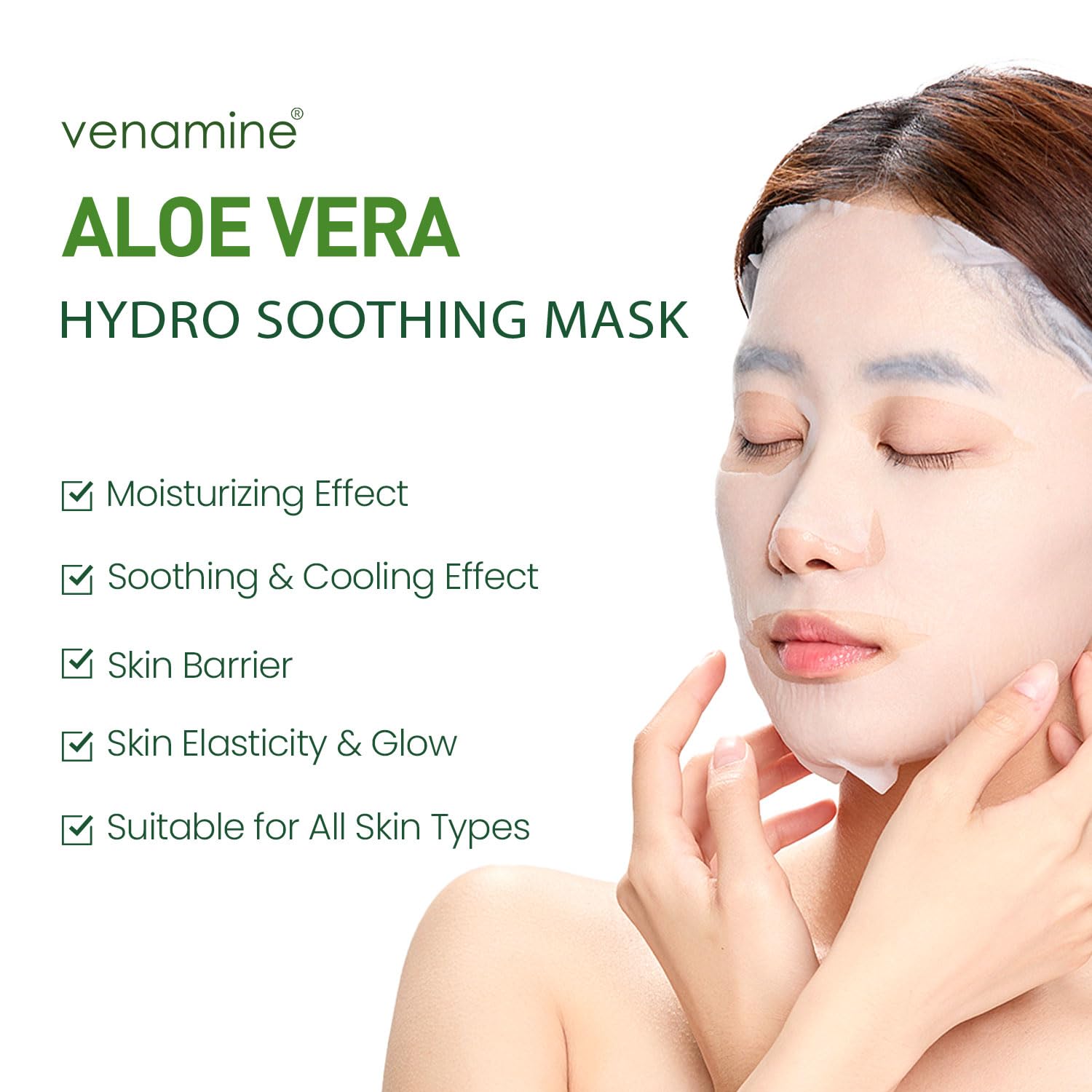 Amazon.com : VENAMINE Korean Aloe Vera Hydro Soothing Face Masks,  Moisturizing Sheet Mask for Sensitive Skin, 0.81 fl. oz (10 sheet) : Beauty  & Personal Care