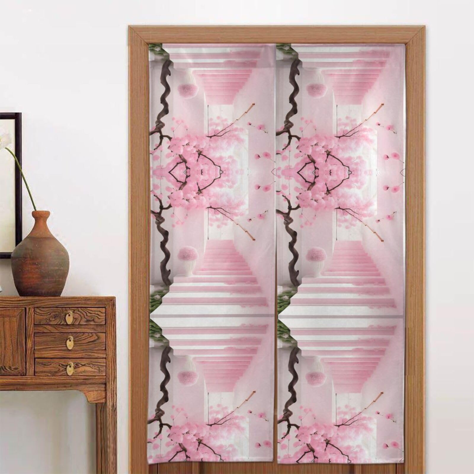 CNTDBU Pink cherry blossom staircase Door Curtain 34x56 Inch-Room Divider Panel for Privacy, Entryway Screen for Kitchen Bedroom