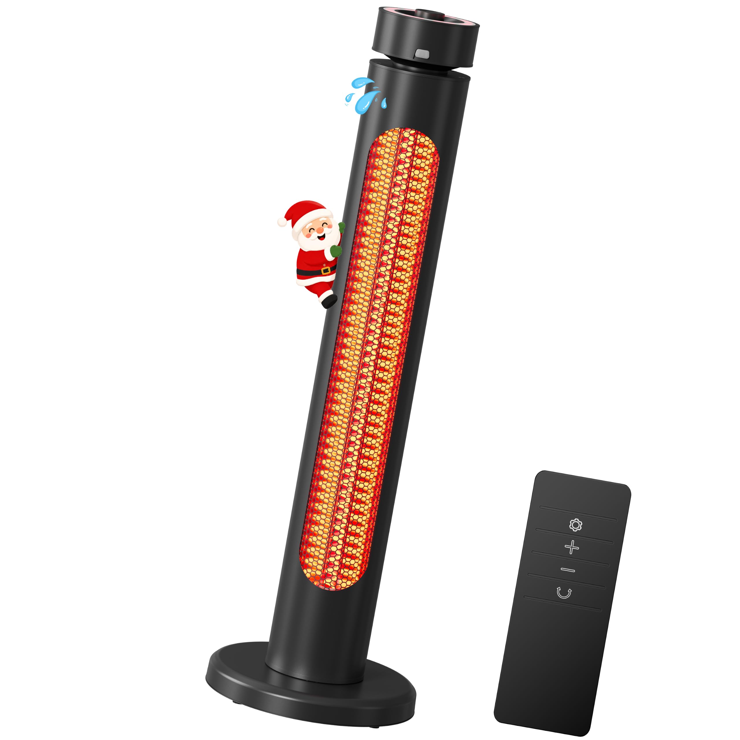 Sundate 1500W Electric Patio Heater for Outdoor Use, Infrared Heater with 8 Heat Levels, 60° Oscillation, Remote Control, 8-Hour Timer, Tip-Over &amp; Overheat Protection, Black