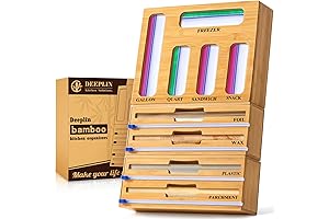 9 in 1 Bamboo Foil and Plastic Wrap Organizer for Kitchen Drawer